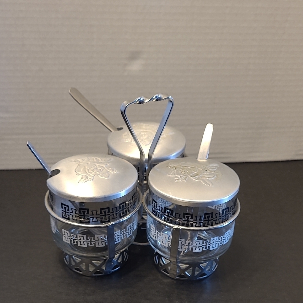 VINTAGE Silver Condiment Set with Spoons